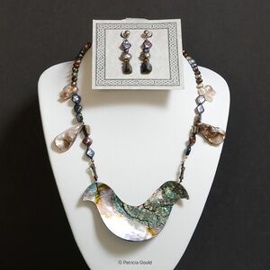 NEW - S12 - Handmade Abalone and pearl necklace and earring set - one of a kind